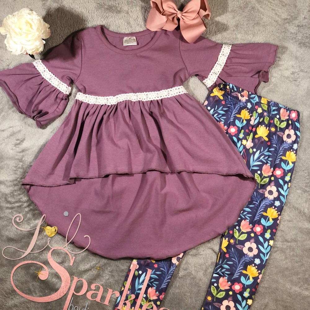 Spring Purple Top with Floral Leggings